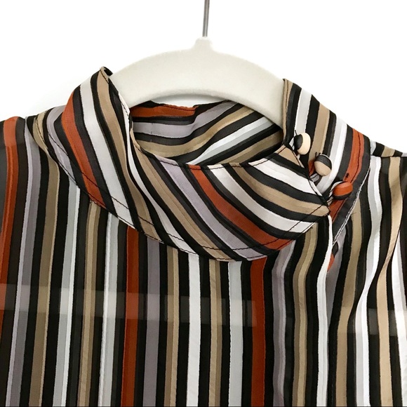 JOSEPHINE Vintage Stripe Button High Neck Blouse - Picture 4 of 7